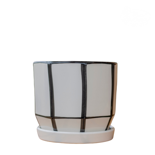 Modern Cylinder Ceramic Pot with white and black stripes